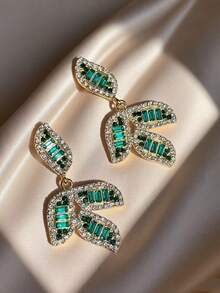 1 Pair Green Crystal Coconut Leaf Dangle Earrings, Bohemian Style Jewelry For Beach Vacation, Elegant And Charming, Suitable For Gifts And Daily Wear