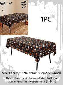 1pc Disposable Halloween Tablecloth, Bat Skull Haunted House Pumpkin Cobweb Bloody Handprint Pattern Print, Suitable For Halloween Decoration, Birthday Party Decor - Multicolor - View 10