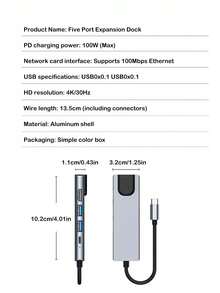 One-To-Five Type-C 4K High-Definition HDTV With PD 100W Charging USB 3.0 And USB 2.0 Data Transmission Expansion Dock