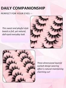 Asiteo 7对装蓬松猫眼假睫毛，透明带假睫毛，卡通风格睫毛，仿貂毛睫毛，自然浓密效果，蓬松短款睫毛延长，适合日常妆容，美妆博主必备，假睫毛