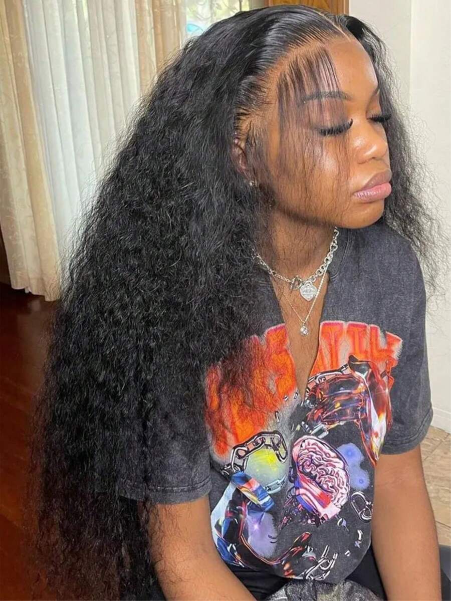 NARNI 38 40 Inch 250% Density Deep Wave Lace Front Wigs Human Hair 13x4 HD Lace Front Wigs Human Hair Glueless Pre Plcked Curly Human Hair Wig For Women With Baby Hair Wet And Wavy Wig Natural Color - Natural Black - 查看 1