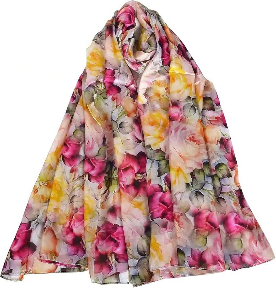 100% Mulberry Silk Scarf For Women Lightweight Long Scarves Beach Wraps Cover Up -Travel Photography Scarfhalloween - 粉色 - 查看 1