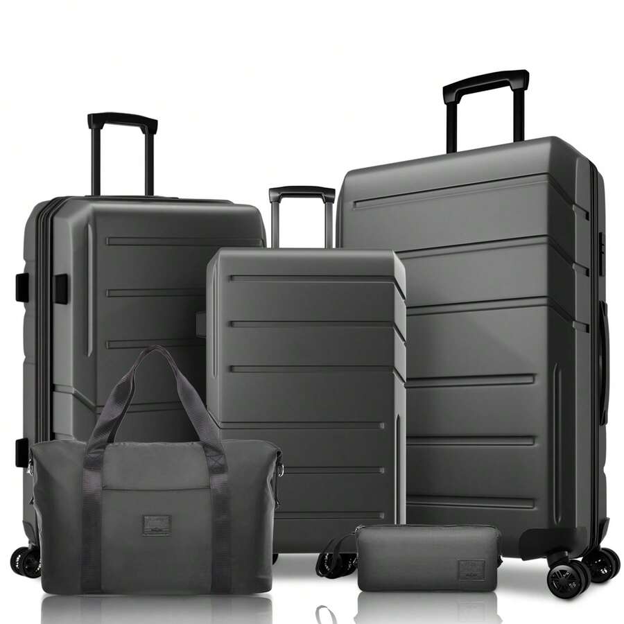 Hueas 3-Piece Carry-On Luggage Set,Expandable ABS+PC Lightweight Hard Shell Suitcases With Spinner Wheels&TSA Lock,Portable Travel Bag And Toiletry Bag,White - 黑色 - 查看 1