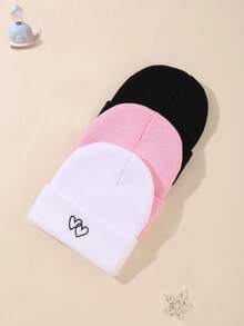 1/3pcs Kids Solid Color Autumn/Winter Warm Knitted Hat, Suitable For Keeping Children Warm - Multicolor - View 3