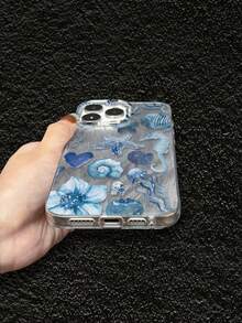 Blue Ocean Creature Phone Case Compatible With IPhone 11 Pro Max, 16 Pro Max, 15 Pro, 14 Plus, 13, 12, 11, 13 Pro Max, 12 Pro, Anti-Drop - Transparent Feather Veil - View 5
