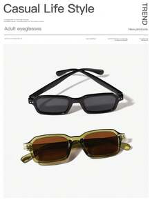 1PC Men's Casual Basic Rectangular Fashion Solid Color Glasses, Suitable For Holiday Trips, Outfit Matching, And As A Festive Gift - 彩色 - 查看 9