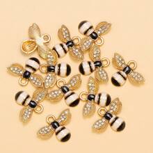 10pcs Cute Rhinestone Bee Shaped Zinc Alloy Oil Drip Diy Jewelry Pendant For Earrings, Necklace And Other Accessories