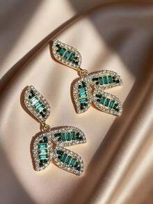 1 Pair Green Crystal Coconut Leaf Dangle Earrings, Bohemian Style Jewelry For Beach Vacation, Elegant And Charming, Suitable For Gifts And Daily Wear