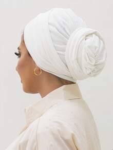 1件装女士经典纯色优雅单层即戴式垂褶头巾，时尚优雅长款垂褶头巾，防滑透气柔软莫代尔针织面料，适合日常瑜伽、运动、户外穿着。