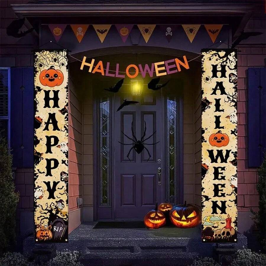 One Piece Halloween Porch Decoration Banner Made Of Polyester Fiber, Featuring 'Trick Or Treat' For Halloween Night Parties, Suitable For Home Front Doors, Courtyards, Farmhouses, Gardens, Outdoor And Indoor Welcome Signs. - Multicolor - View 1