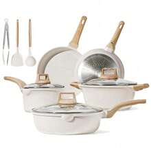 Juego de 14 piezas de utensilios de cocina, Juego de ollas y sartenes antiadherentes, Material de granito, Apto para cocina de inducción, Incluye sartén, olla cacerola, wok, olla cacerola extra grande, Libre de PFAS, PTFE, PFOA, PFOS