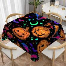 1/20pcs Halloween Tablecloth,Cartoon Pumpkin & Colorful Bats Mushroom Stars Moon Printed Tablecloth,Non-Slip Durable Home Decor,Halloween Festive Party Decor