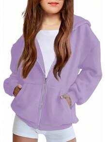 Girls Zip Up Hoodies Teen Fleece Full-Zip Sweatshirts Casual Fall Hoodie With Pocket