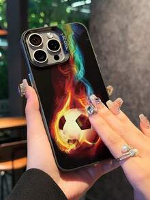 1 carcasă de telefon neagră, cu design modern cu tematică de fotbal în flăcări, rezistentă la șocuri și zgârieturi, potrivită pentru utilizare zilnică și călătorii, compatibilă cu XR/11 Pro Max/7P/8P/12 Pro/12 Pro Max/13 Pro/13 Pro Max/14 Pro/14 Pro Max/15 Pro/15 Pro Max/14/15Plus/16E/16 Pro/16 Pro Max/SMART8, Galaxy A55/A15/S23/S24/S25, ultra impermeabilă și anti-cădere. - Negru - Vizualizare 4