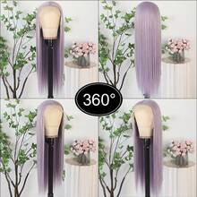 13X6 Platinum White Synthetic Lace Front Wigs 28 Inch Pre Plucked Long Straight Hair Wigs Glueless White Wigs Heat Resistant Fiber Hair Natural Halloween Wigs Platinum Blonde Lace Front Wigs For Women For Daily Christmas Party Cosplay Use - Light Purple - 查看 8
