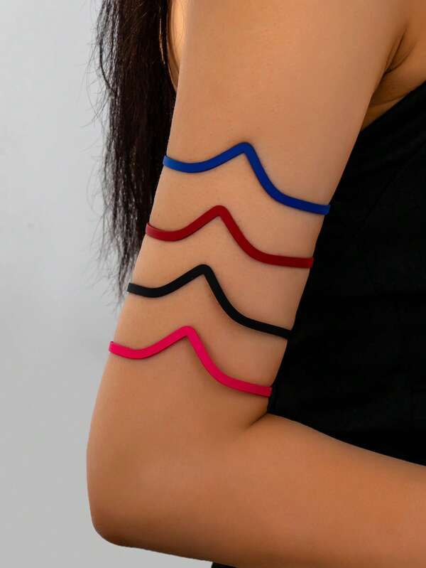 1 pièce Bracelet manchette unique et avec ligne en V peinte de manière métallique pour femmes