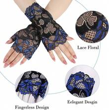 Ibeauti Fascinator Hats With Screentouch Lace Gloves Set Women Tea Party Cocktail Wedding Derby Headwear Short Gloves - Blue-lace Gloves - 查看 3