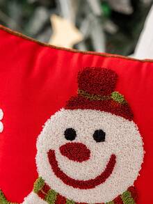 1pc Red Base Fabric Delicate Snowman & Santa Claus Embroidered Cushion Cover, Christmas Decor, Fits Multiple Room Styles, 45cm*45cm, Pillow Insert Not Included Home Decor Christmas Decorations Room Decor Christmas Decorations Home