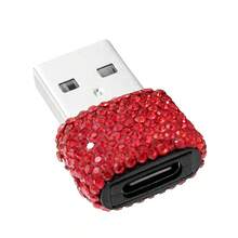 A1pcs 闪亮奢华水晶汽车 USB 转 Type-C 适配器，可充电和传输数据，适用于车载充电器、移动电源和电脑充电和传输数据，Type-C 音频插孔转换器，迷你设计，便于携带，金属材质，耐用时尚 - 彩色 - 查看 12