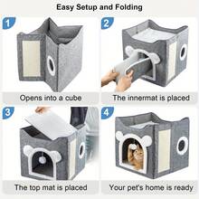 Shoze Large Cat Cave For Pet House With Fluffy Ball Hanging And Scratch Pad - grey- - View 5