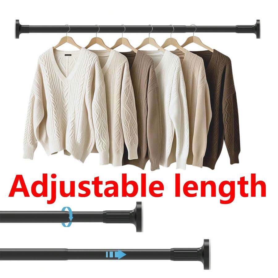 HSHa Wardrobe Rail Extendable Clothing Adjustable Length, Heavy Duty Steel Retractable Wardrobe Rods, Curtain Rod For Windows Showers, Closet Hanging Rails For Cabinet Bathroom Clothes Wardrobe Organiser - Black/110-190CM - View 1