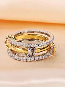 1pc Platinum Stacking Rings, Suitable For S925 Sterling Silver, Elegant European And American Style Jewelry Gift - Interlocking - View 9