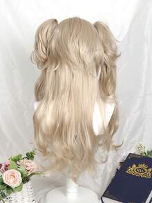 合成长卷发波浪洛丽塔假发带刘海双马尾女孩可爱金发角色扮演适合女性派对和万圣节 - 彩色 - 查看 8