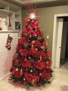 1Roll 10 Yards Christmas Mesh Ribbon For Wreaths, Christmas Tree Toppers, Beige White Gold Glitter Foil Decorative Mesh Rolls For DIY Wreath Bow Ribbon Christmas Tree Decor Seasonal Craft&Home Decor Christmas Decorations 2025 Room Decor Winter Christmas Decorations Home Christmas Gifts Christmas Decor