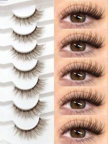 Asiteo 7对装棕色日常魅力透明蓬松长款猫眼假睫毛，自然妆效，透明睫毛梗，整条假睫毛，加长假睫毛，化妆假睫毛，假睫毛，睫毛，假睫毛 - 眼尾拉長款 - 查看 2
