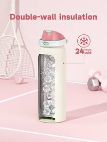 Meoky 40oz Vacuum Insulated Water Bottle with 2-in-1 Straw and Spout Lid, Insulated Cup, Keep Cold 24H, Leak-Proof, Fits in Car Cup Holder, Stainless Steel Tumbler for Sports, Travel, and School - 米黃 - 查看 3