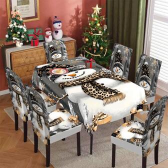 Set van 1/4/5/6/7/36 bedrukte stoelhoezen/hoezen in winterse sneeuwpopstijl met geschenkdoos, geschikt voor binnen, restaurants en hotels. De ideale keuze voor een moderne dagelijkse inrichting. Het tafelkleed past op een vierkante eettafel. De elastische stoelhoes is wasbaar.