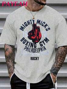 PAYEAH Men's T-Shirt, Mighty Mick Boxing Gym Graphic Tee (One Piece), 100% Cotton, 220g Heavyweight Cotton T-Shirt - 淺灰色 - 查看 1