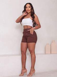 Traditional Denim Shorts With Elastic Waistband - 鏽棕色 - 查看 6