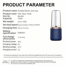 1pc Portable USB Rechargeable Blender - 1500mAh Digital Display, Stainless Steel & Plastic Material, Includes Water Bottle For Smoothies, Ice Cubes, Fresh Juice - Compact For Travel, Home, Office Use, Portable Smoothie Blender, On-The-Go Nutrition, Compact Juicer, Durable Kitchen Gadget - Multicolor - View 5