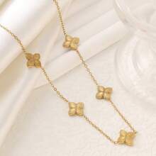 1 Set Luxury Rhinestone Inlaid 18K Gold Plated Clover Bracelet, Necklace, Earrings Jewelry Set, Suitable For Women's Daily Wear - Gold - View 3