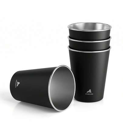 1/4/6个装不锈钢品脱杯，金属饮水杯，不易碎，可叠放，适合成人、酒吧、家庭、餐厅、旅行、野餐、露营、户外活动