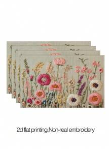 4 件/6 件彩色刺绣花朵餐垫，矩形桌布，可水洗，适合家庭聚餐、咖啡桌、耐用的厨房和餐厅装饰、派对和场景的桌面装饰、家居装饰