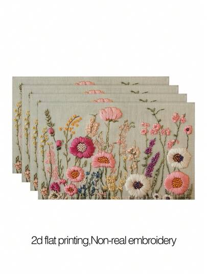 4 件/6 件彩色刺绣花朵餐垫，矩形桌布，可水洗，适合家庭聚餐、咖啡桌、耐用的厨房和餐厅装饰、派对和场景的桌面装饰、家居装饰