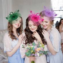 Ibeauti Fascinator Hats With Screentouch Lace Gloves Set Women Tea Party Cocktail Wedding Derby Headwear Short Gloves - 07 亮粉色 - 查看 6
