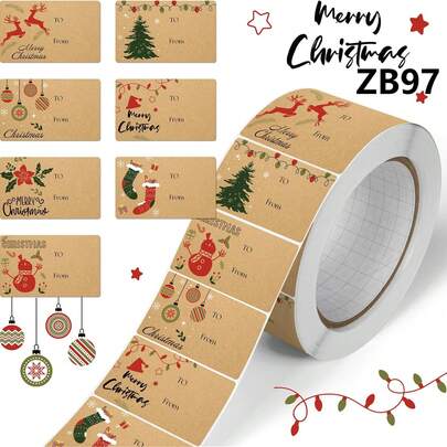 210 piezas/rollos de etiquetas de 2,95 pulgadas x 1,81 pulgadas hechas de papel kraft con 7 patrones lindos como muñecos de nieve, árboles de Navidad y renos. Etiquetas decorativas navideñas adecuadas para tarjetas de felicitación, manualidades DIY, accesorios de sobres, pegatinas para envolver regalos y regalos festivos. Es una excelente opción para regalar a amigos, familiares, compañeros de clase y colegas.
