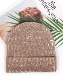 1pc Fully Rhinestone Embellished Versatile Ins Style Autumn/Winter Korean Fashion Bling Bling Beanie Hat, Warm Ear Protection, Suitable For Daily Wear And Parties, Unisex