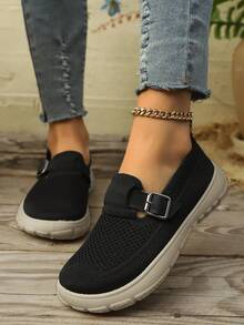 New Mesh Women's Breathable Slip-On Casual Shoes, Comfortable Soft Sole Walking Shoes, Versatile For Mothers - Black - View 4