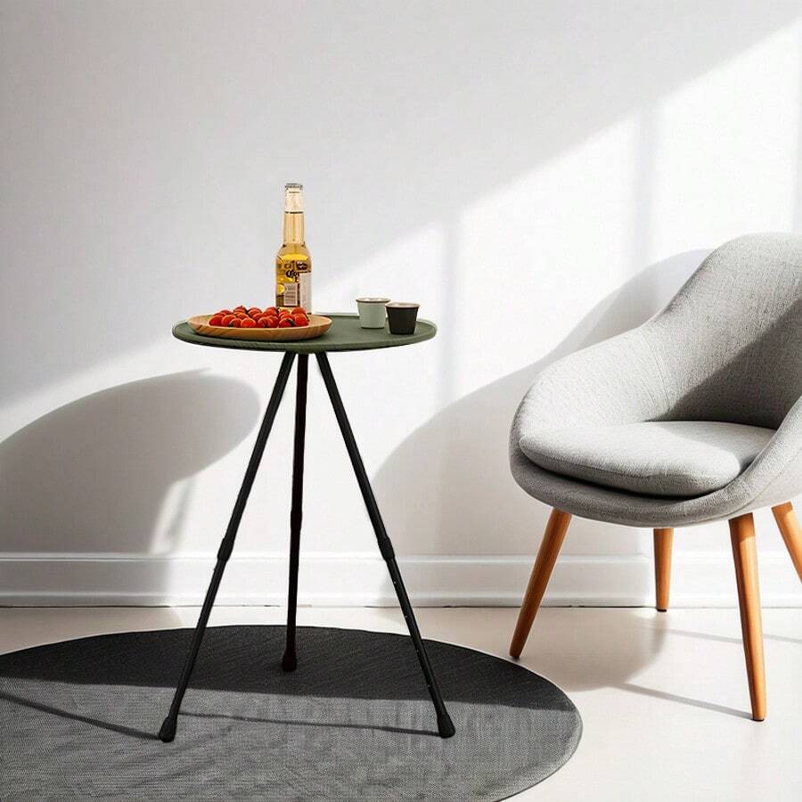 Balcony Mini Garden Table - Space Saving Foldable Design, Waterproof Round Table Top, Weather Resistant Metal For Small Space Decoration, 2 Layers Height 13.8/22 Inches, Suitable For Gardens, Balconies, Backyards, Porches, Deck, Camping, Folding Table - Green - xanh quân đội - Xem 1