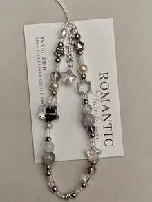 1 Dây đeo điện thoại đính hạt thời trang, Phụ kiện đính hạt hình ngôi sao thích hợp cho điện thoại, máy ảnh, tai nghe, quà tặng trang trí cá nhân - Bạc - Xem 4