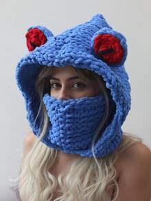 1 Piece Couple Knitted Hat Cute Frog Shaped Warm And Soft Winter Daily Casual Hat