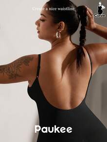 1件加大码女士性感露背连体衣，塑身衣，夏季款 - 黑色 - 查看 8