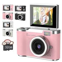 高清数码相机,180°翻盖拍摄数码相机,8倍变焦数码相机,自动对焦4800万像素高清摄像机,防抖,适合初学者和成人,数码高清相机