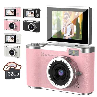 高清数码相机,180°翻盖拍摄数码相机,8倍变焦数码相机,自动对焦4800万像素高清摄像机,防抖,适合初学者和成人,数码高清相机