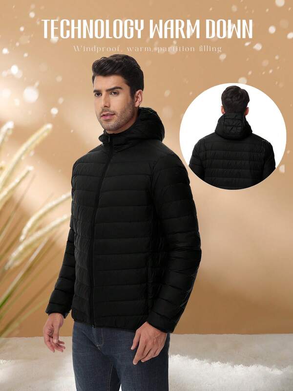 معطف كاجوال مبطن بالريش للرجال للشتاء، معطف خفيف ناعم ومريح للأنشطة الخارجية