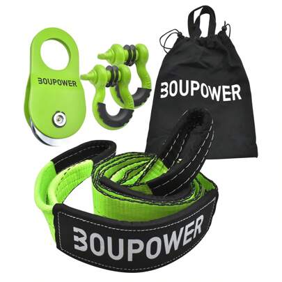 Kit di recupero off-road con cinturina salvaalberi da 3 '' x8 '', kit di puleggia a blocco di snatch da 10 tonnellate con maniglie d-ring da 3/4 '' e borsa da trasporto di stoccaggio per camion SUV ATV verde